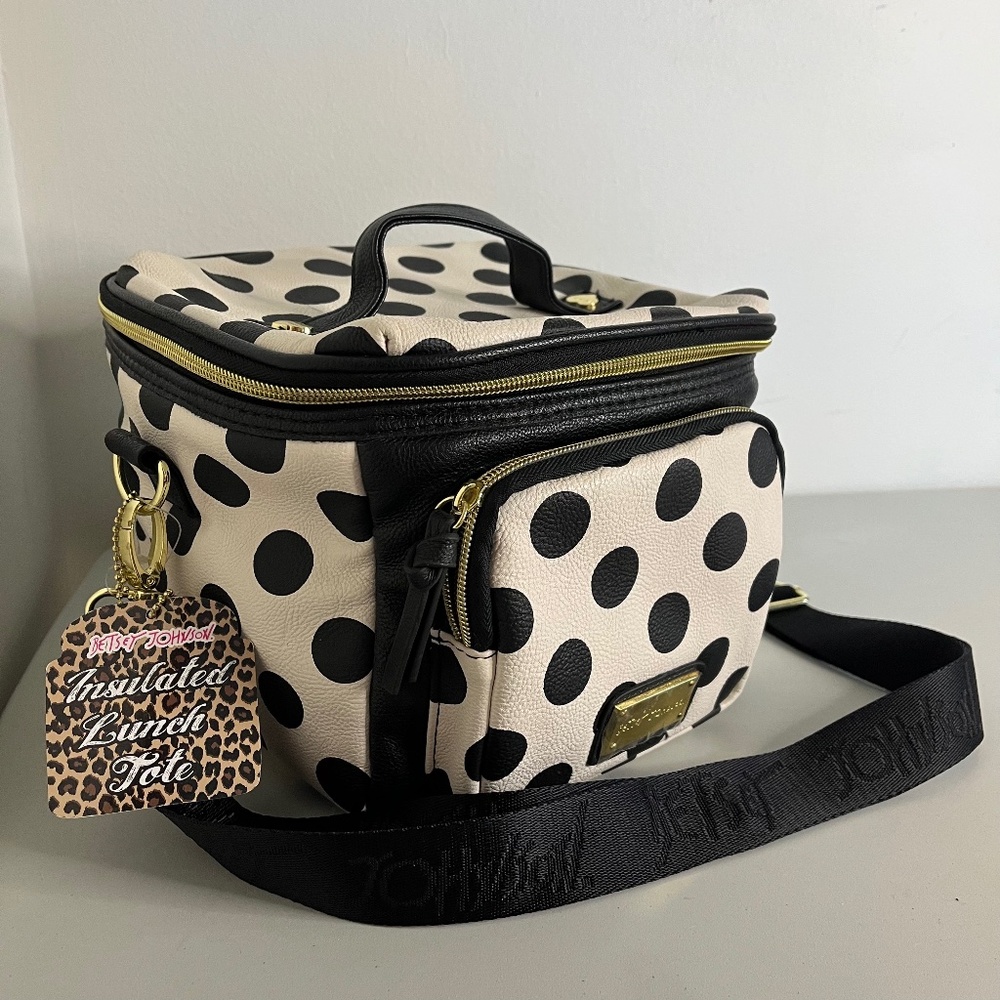 (SOLD) Betsy Johnson Polka Dot Insulated Lunch Tote